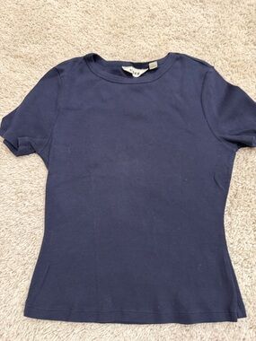 Boden Navy Ribbed Short Sleeve Tee
